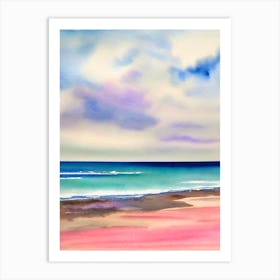 Bateau Bay Beach, Australia Pink Watercolour Art Print