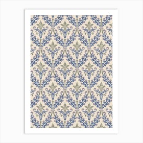 Enhanced Vintage Late Medieval Brocade Pattern Blue Nova Light Art Print