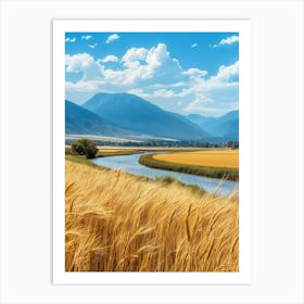 Golden Wheat Field In The Mountains Art Print