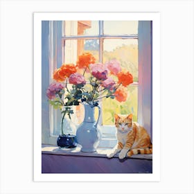 Cat With Calla Lily Flowers Watercolor Mothers Day Valentines 4 Art Print