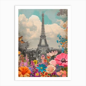 Paris   Floral Retro Collage Style 1 Art Print
