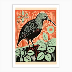 Vintage Bird Linocut Kiwi 4 Art Print