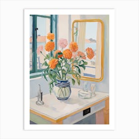 A Vase With Marigold, Flower Bouquet 1 Art Print