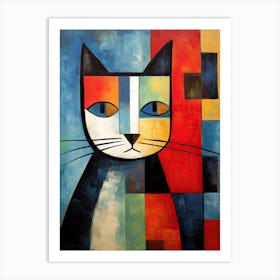 Minimalist Meow: Cubist Sad Cat Compositions Art Print