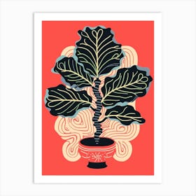 Pink And Red Plant Illustration Fiddle Leaf Fig 6 Art Print