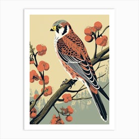 Vintage Bird Linocut American Kestrel 4 Art Print
