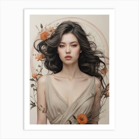 Asian Girl With Flowers 3 Art Print