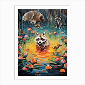 A Raccoons Swimming Lake In The Style Of Jasper Johns 4 Art Print