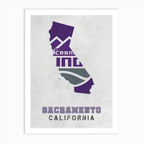 Sacramento Kings Sacramento California State Map Art Print