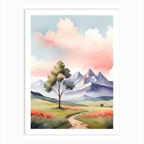 Tranquil Mountains In Minimalist Watercolor Vertical Composition 25 Art Print