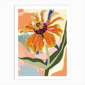 Colourful Flower Illustration Zinnia 1 Art Print