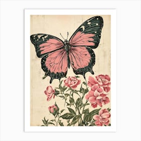 Butterfly And Roses Art Print