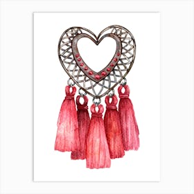 Watercolor Heart With Tassels Love Valentine's Day Art Print