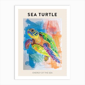 Rainbow Sea Turtle Scribble Poster Art Print