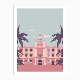 Pink Building With Palm Trees Art Print