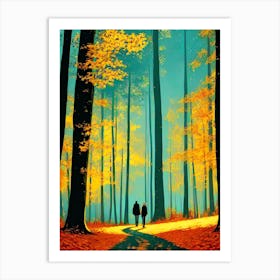 Two People Walking In The Forest Art Print