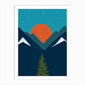 Mount Ruapehu, New Zealand Modern Illustration Skiing Poster Art Print