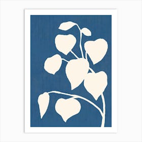 Botanic Shade Leaf Plants Minimalist Monochromatic - Dark Blue Navy White Art Print