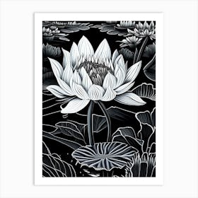 Water Lily Wildflower Linocut 2 Art Print