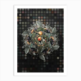 Vintage Peach Fruit Wreath on Dot Bokeh Pattern 1 Art Print