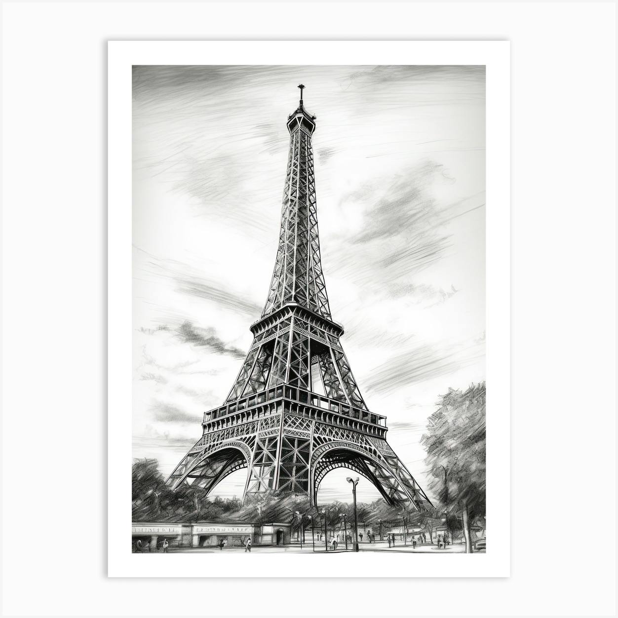 Eiffel Tower Paris Pencil Drawing Sketch 2 Art Print by Fusion Designs  Fy