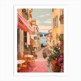 Cannes France 7 Vintage Pink Travel Illustration Art Print