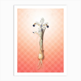 Iris Persica Vintage Botanical in Peach Fuzz Tartan Plaid Pattern n.0185 Art Print