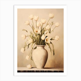 Tulip, Autumn Fall Flowers Sitting In A White Vase, Farmhouse Style 2 Art Print