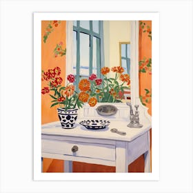 Bathroom Vanity Painting With A Marigold Bouquet 1 Art Print