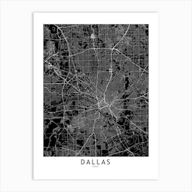 Dallas Black And White Map Art Print