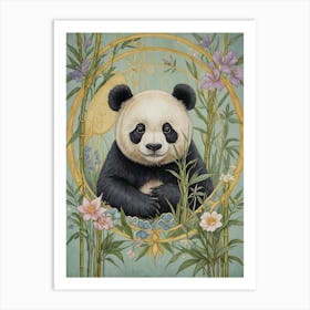 Panda Bear Bamboo Portrait In Pastel Colours Art Print