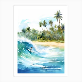 Surfing In A Wave On Anse Lazio, Praslin Seychelles 4 Art Print