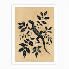 Lizard In The Leaves Block Print 1 Art Print