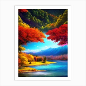 Autumn Trees On A Lake Art Print