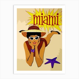 Miami, Florida, Woman On Sunbath Art Print