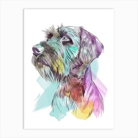 Wirehaired Pointing Griffon Dog Pastel Line Watercolour Illustration  1 Art Print