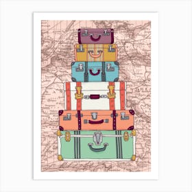 Vintage Travel Cases Retro Travelling Holidays Art Print