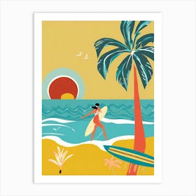 Retro Hawaiian Beach Scene Art Print