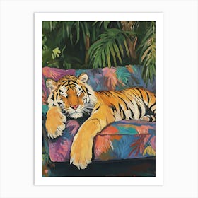 Oil Painting Tiger Sleeping 5 Art Print