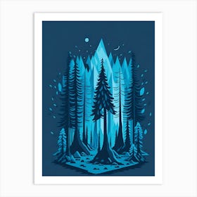A Fantasy Forest At Night In Blue Theme 90 Art Print