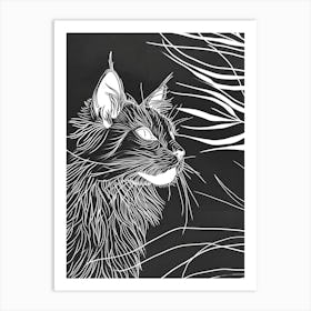 Maine Coon Cat Minimalist Illustration 3 Art Print