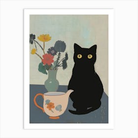 Black Cat Print Still Life With Tea Pot Emile Bernard Funny Art Print