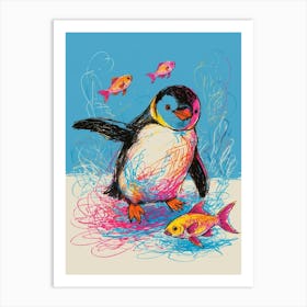 Penguin With Fish Art Print