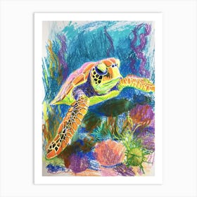 Rainbow Underwater Sea Turtle Crayon Scribble 2 Art Print