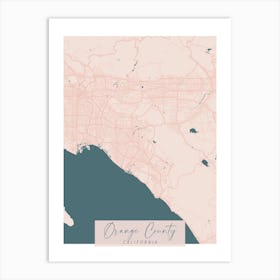 Orange County California Pink and Blue Cute Script Street Map 1 Art Print
