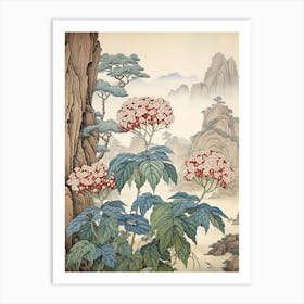 Ajisai Hydrangea 2 Japanese Botanical Illustration Art Print