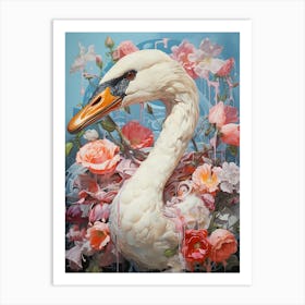 Swan With Roses 1 Art Print