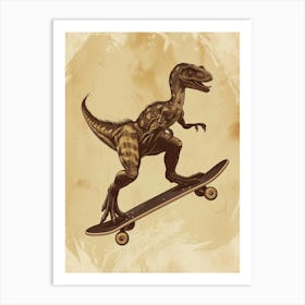 Vintage Microraptor Dinosaur On A Skateboard   1 Art Print