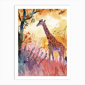 Cute Giraffe In The Leaves Watercolour Style Illustration 2 Art Print