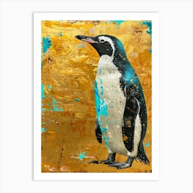 Penguin Chick Gold Effect Collage 4 Art Print